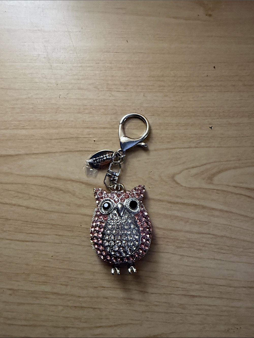 Rhinestone Pink Owl Key & Card Holder Charm
